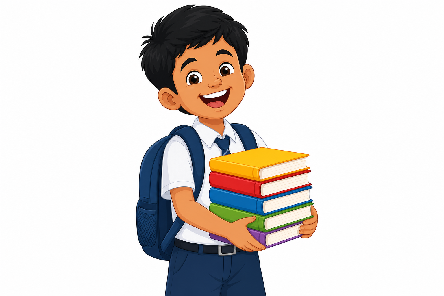 Laughing schoolboy with books